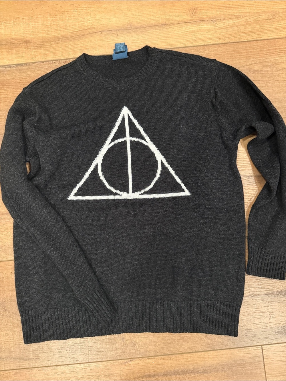 Dark Gray Crewneck Sweater with White Deathly Hallows Symbol Harry Potter L